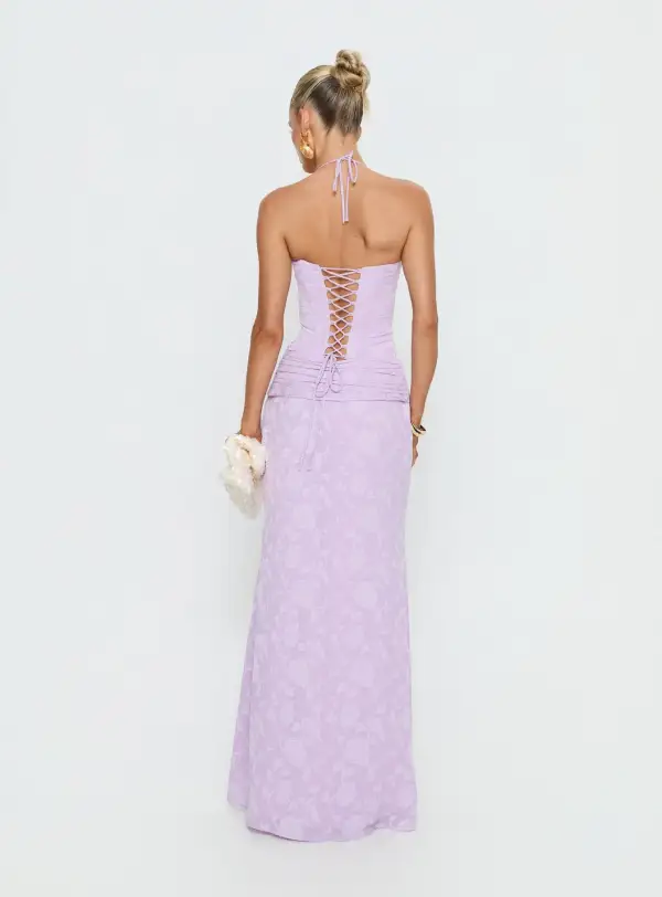 Gathered Bodice Halter Maxi Dress