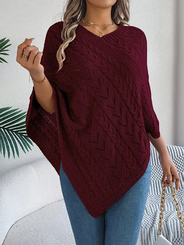 V-Neck Half Sleeve Relaxed Fit Knit Cape