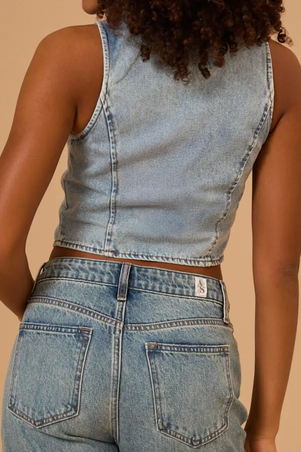 Tie Front Denim Vest