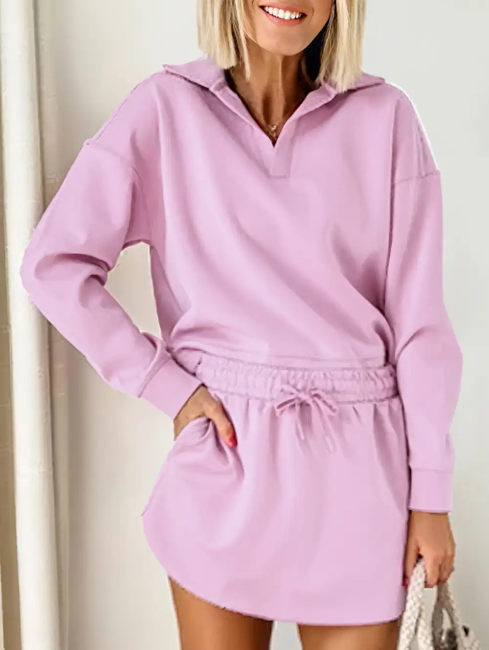 Sport Collar Top Skirt Set