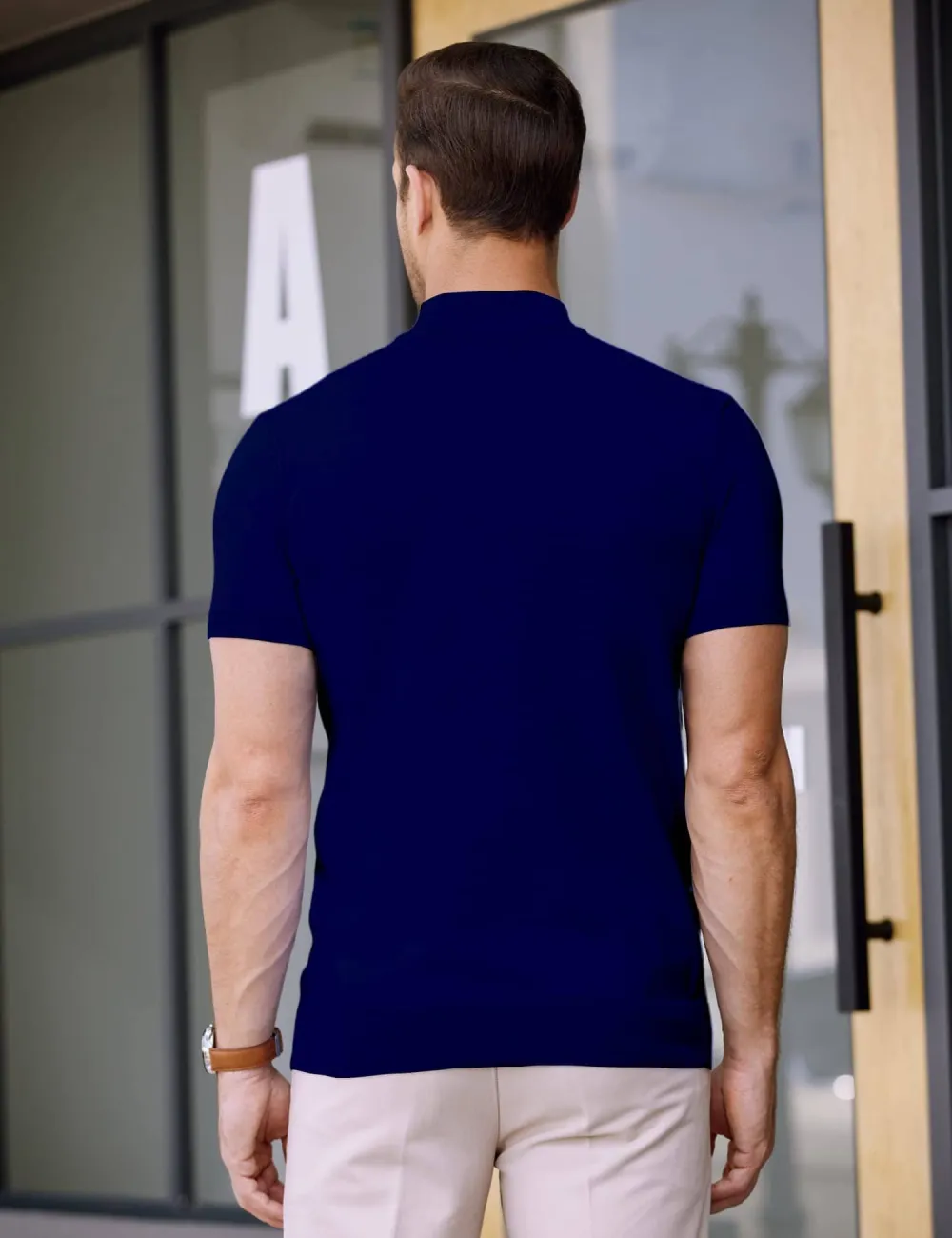 Turtleneck Basic Slim Fit Knitted Short Sleeve Shirt Sweater