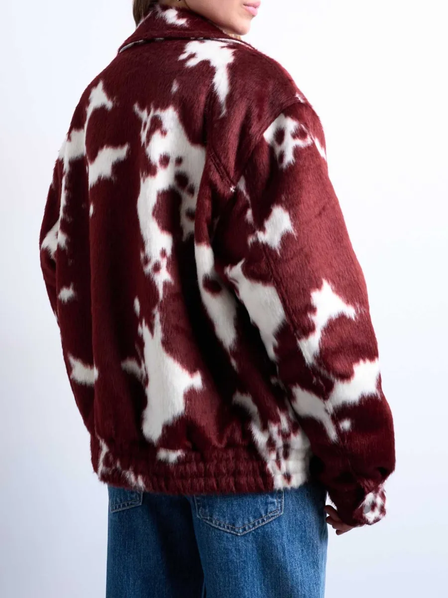 Cow Print Dropped Shoulder Jacket