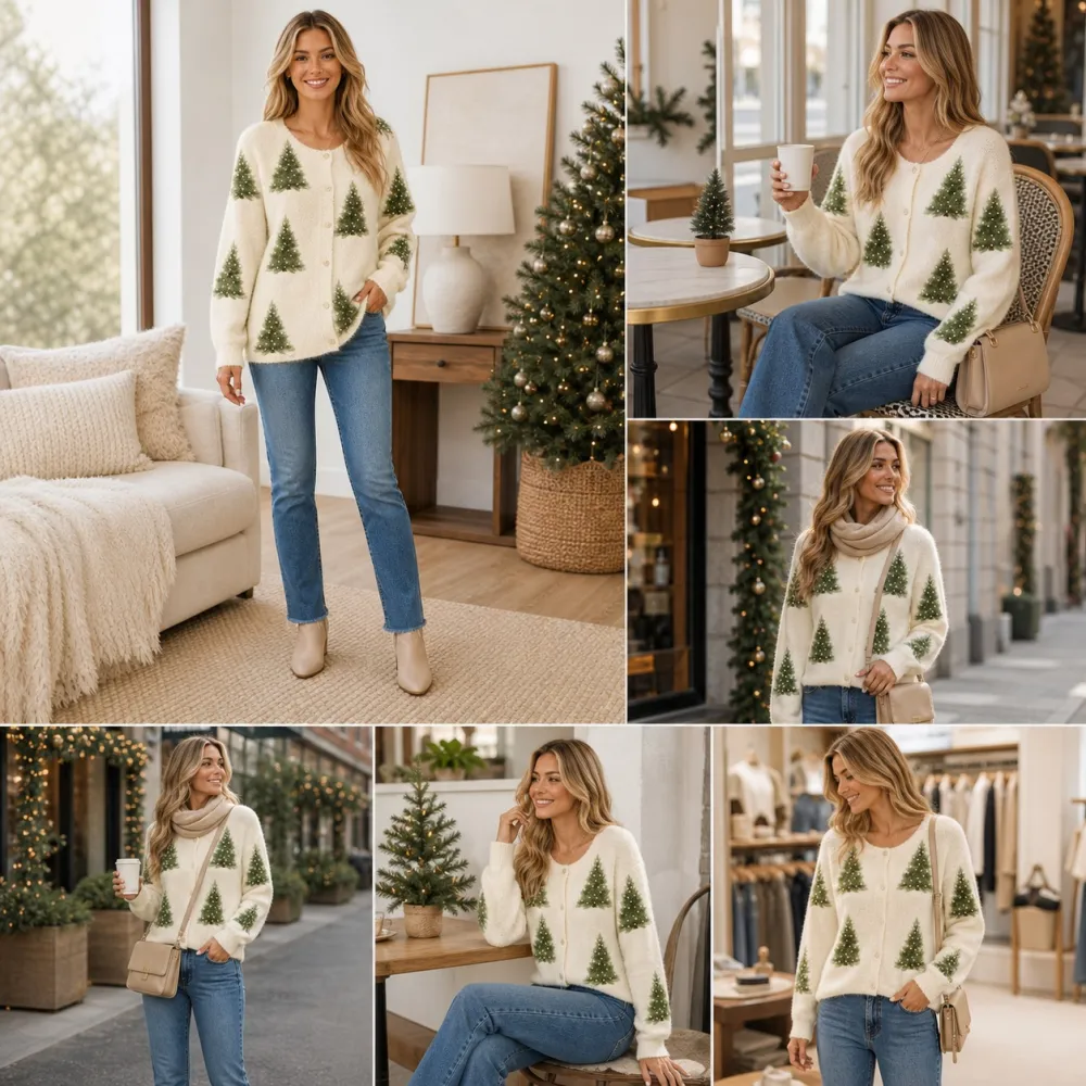 Women's Christmas Tree Knit Button-Up Cardigan
