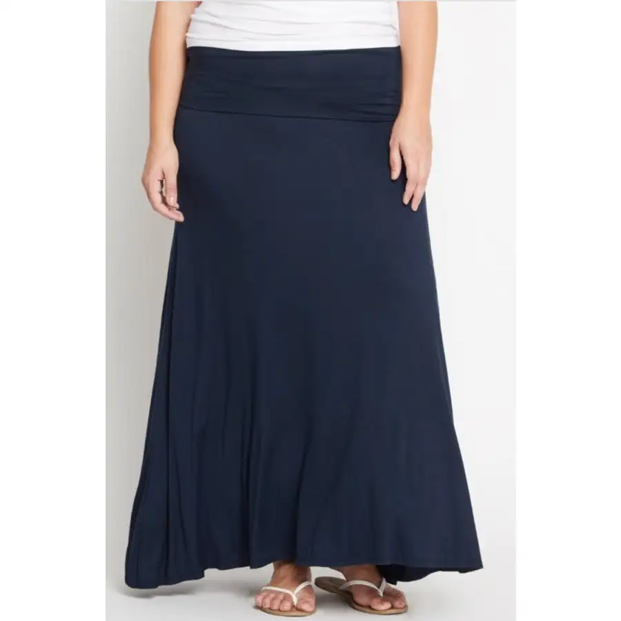 Solid Fold Over Maxi Skirt