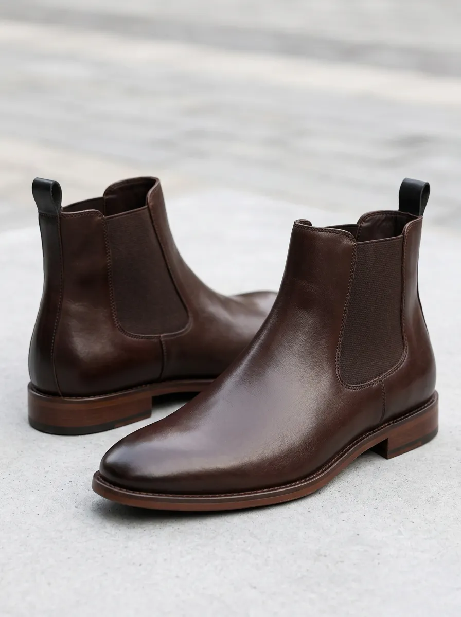 Brown Chelsea Work Boots Featuring Leather Look