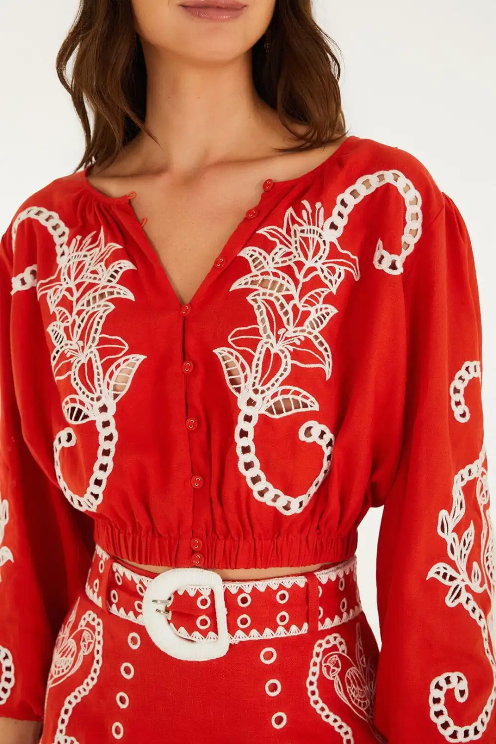 Classic Embroidered Eyelet Short-Sleeve Blouse