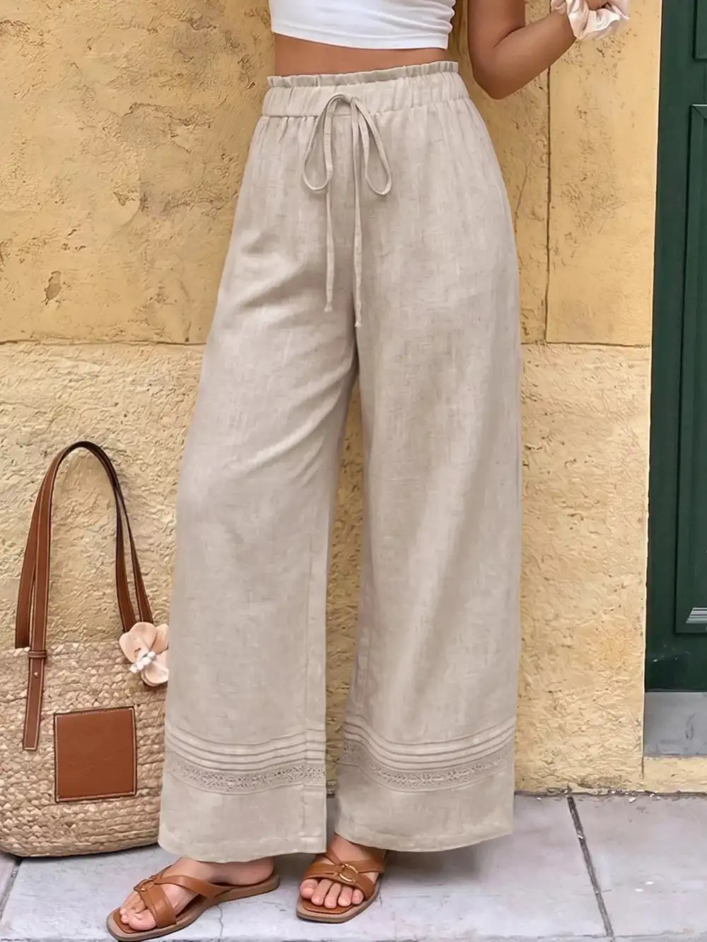 Easygoing Casual Drawstring Wide Leg Pants