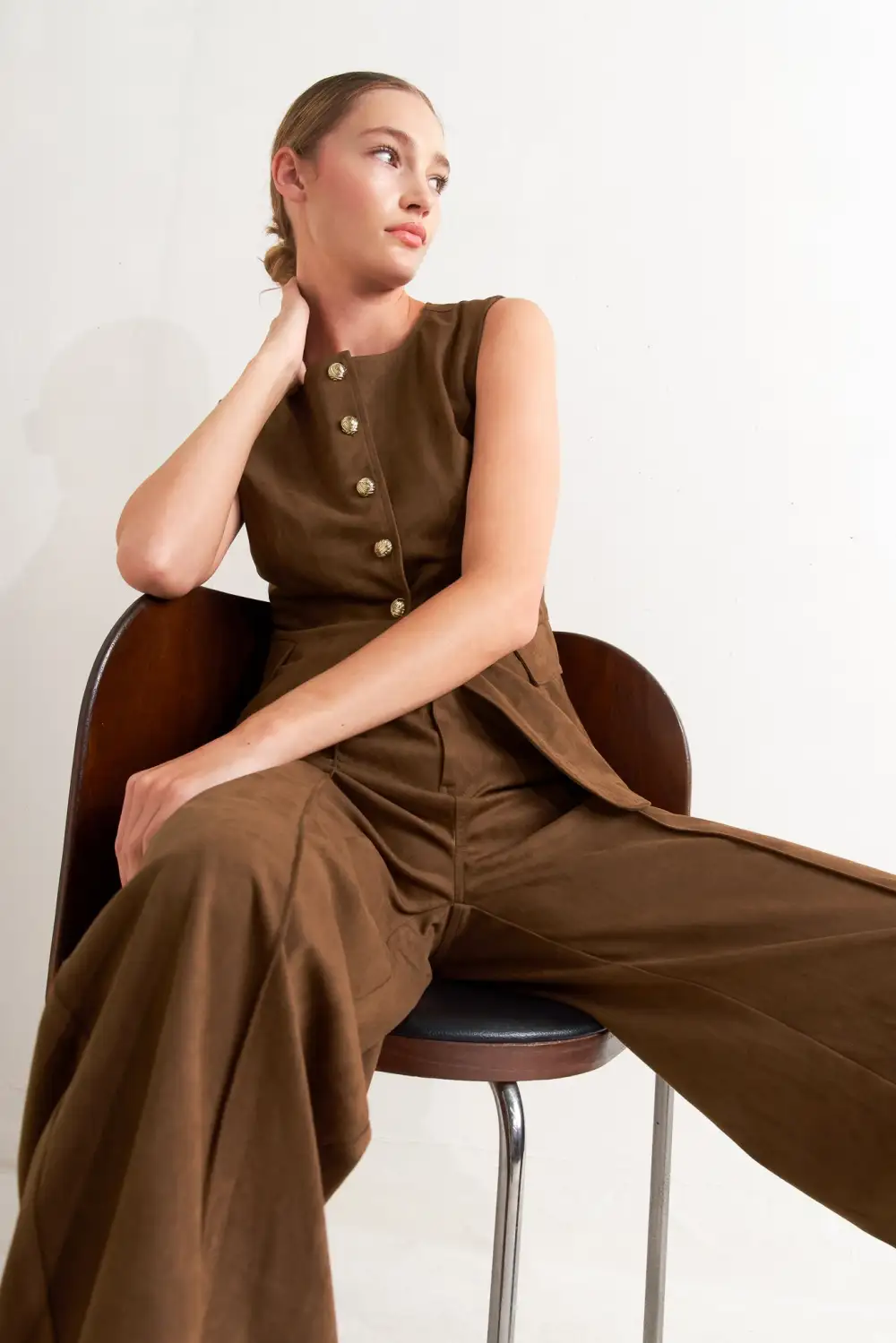Faux Suede Flared Pocketed Pants