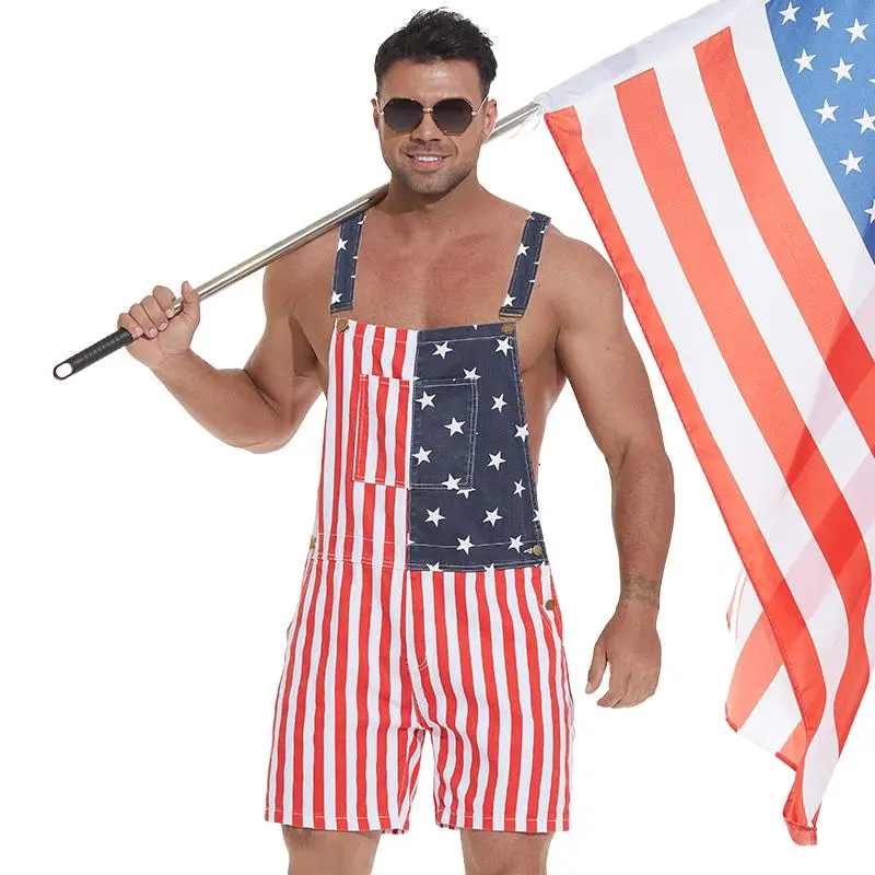 Yuanbang 4Th Of July American Flag Overalls For Men Women Stretchy Memorial Day Coveralls USA Patriotic Gifts For Couples, Father'S Day Romper Summer Menswear Womenswear