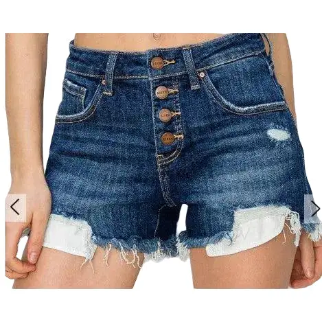 Denim Button Front Mid Rise Shorts
