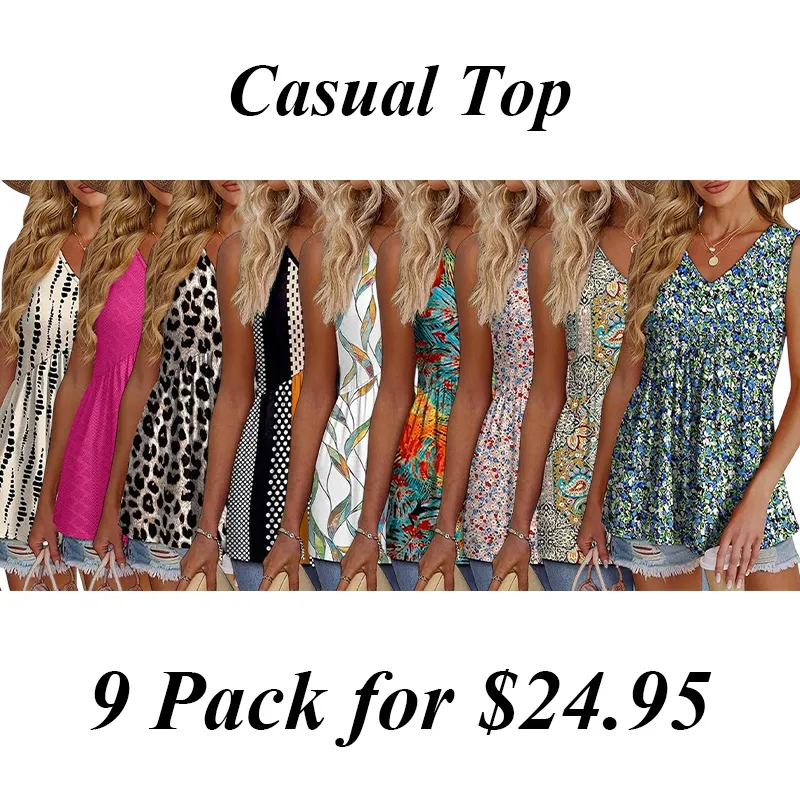 9PACK Womens Tank Tops 2025 Flowy Peplum Tops For Women Dressy Sleeveless V Neck Babydoll Tank Tops