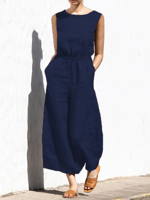 Clean High Waist Sleeveless Trousers Loose Pants