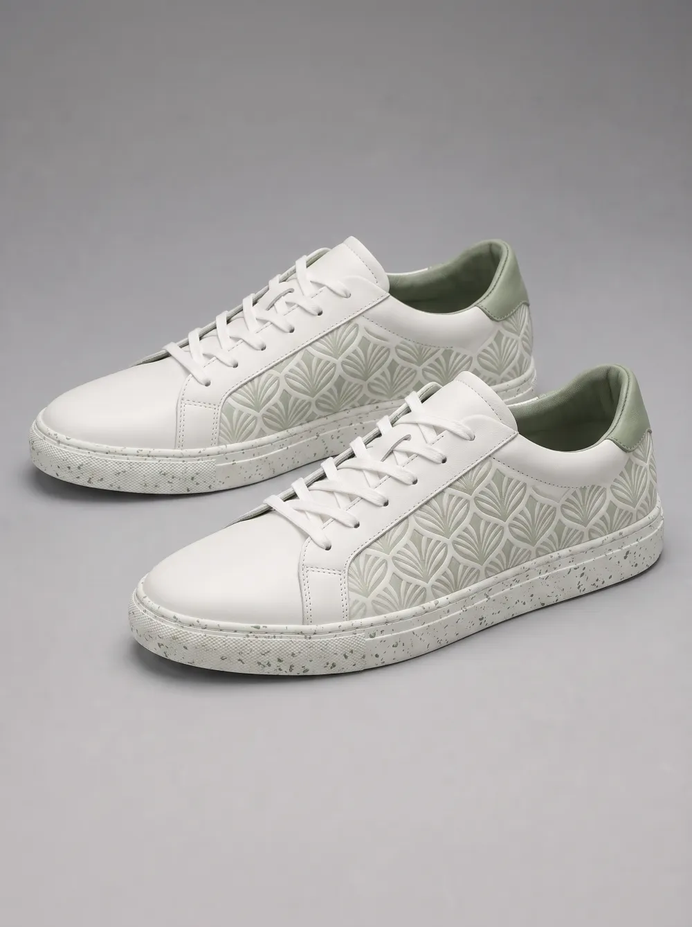 Men's Art Deco Fan Pattern Sage Green Printed Sneakers
