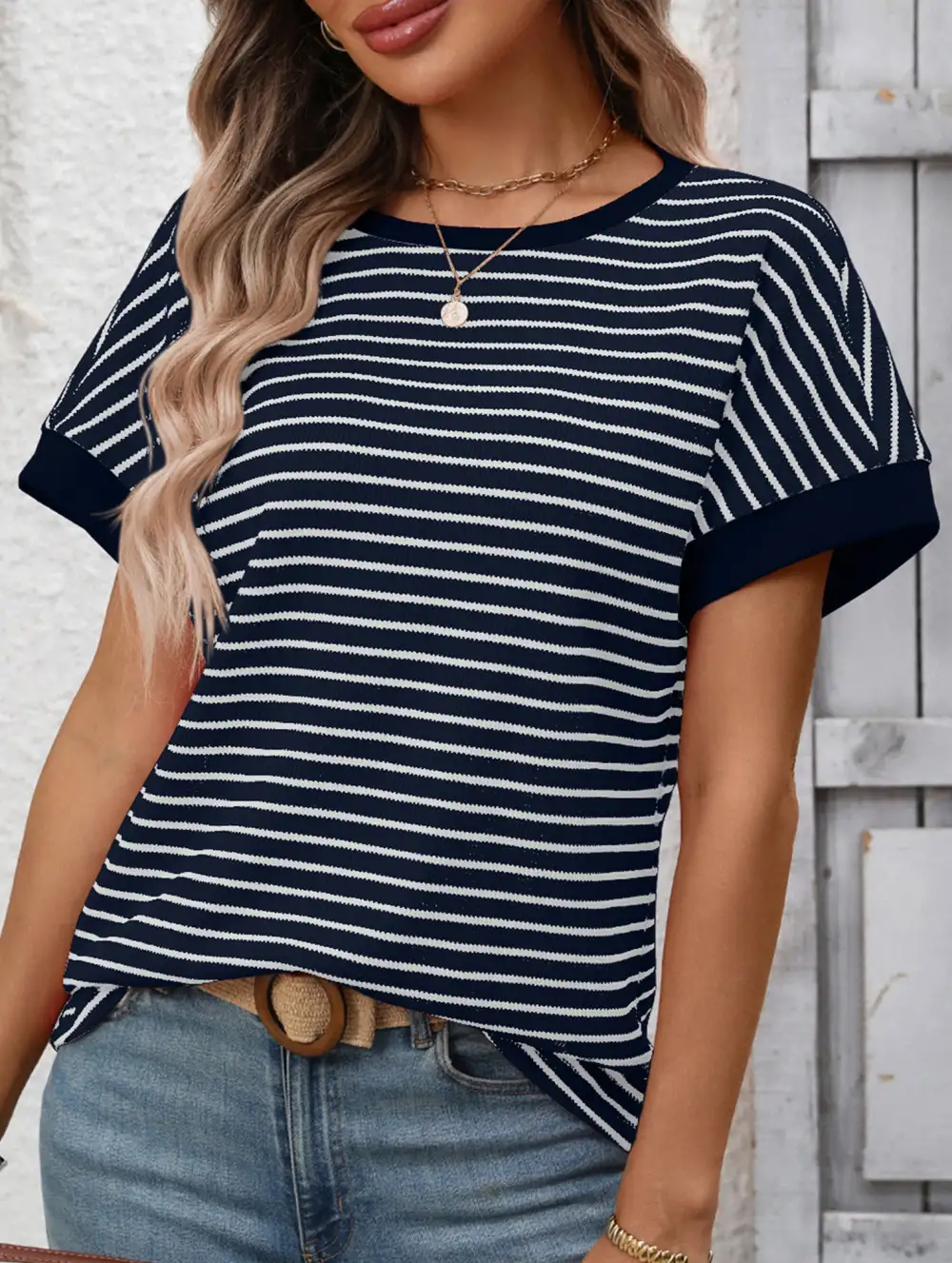 Crew Neck Patchwork Short Sleeve Tee