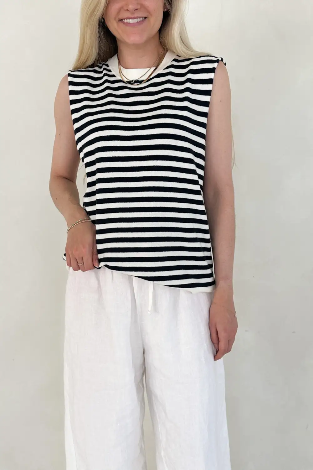 Polished Striped Sleeveless Top