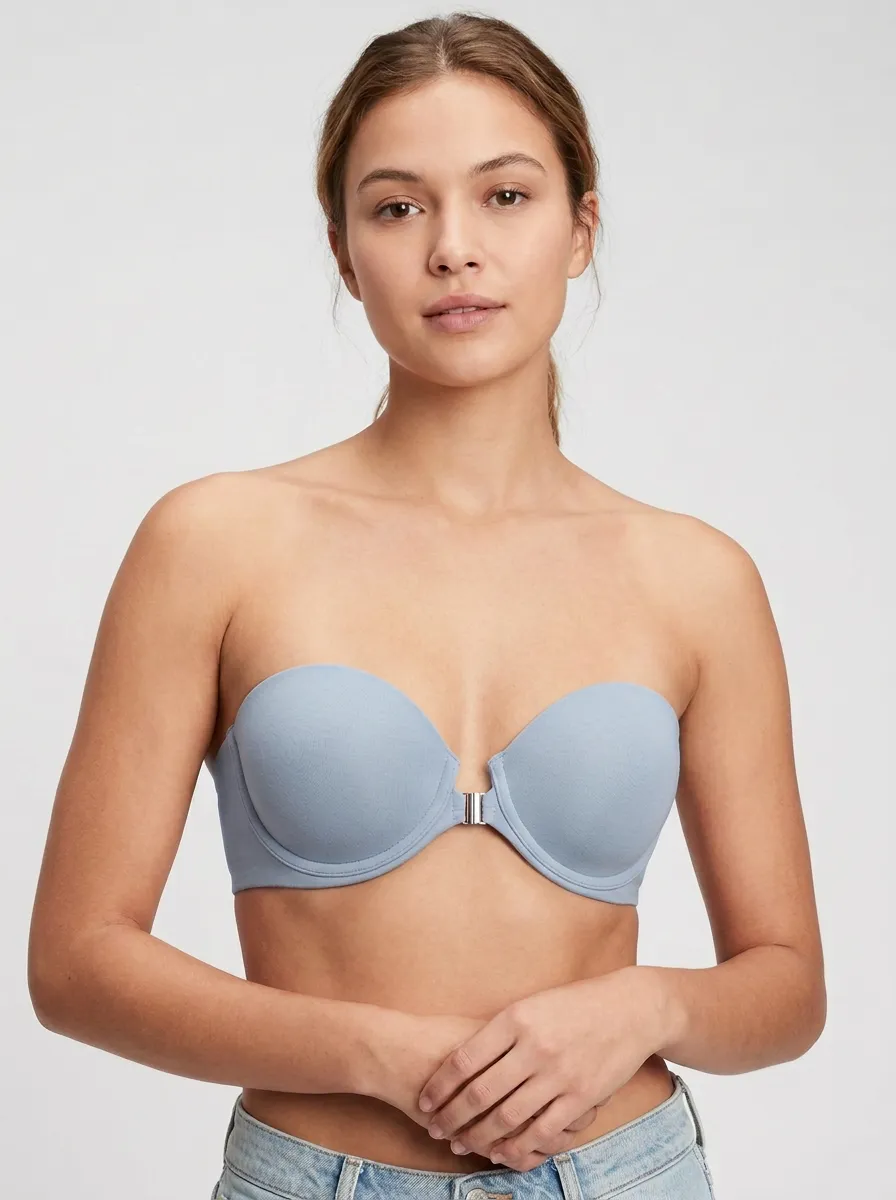 Women's Metal-Clasp Form-Fitting Front-Closure Strapless Bra
