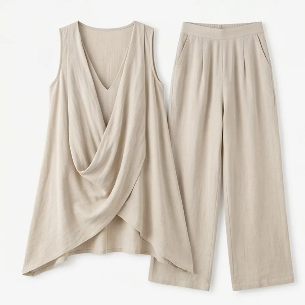 Draped Linen Two Piece Set