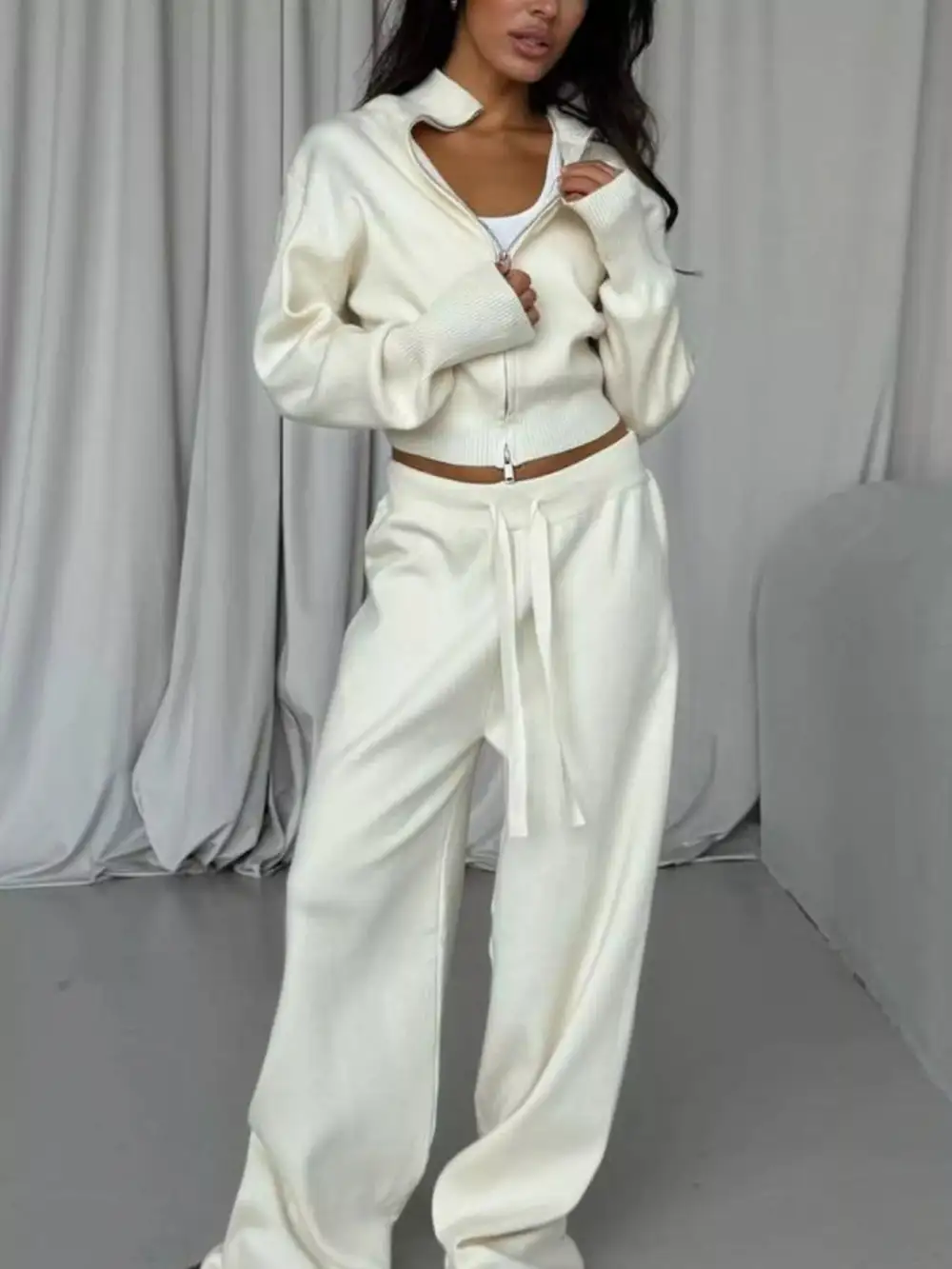 Zip Up Outerwear and Drawstring Pants Set
