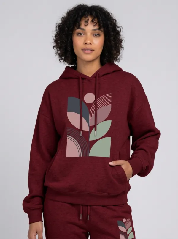 Women's Oatmeal Solid Hoodie & Pants Set