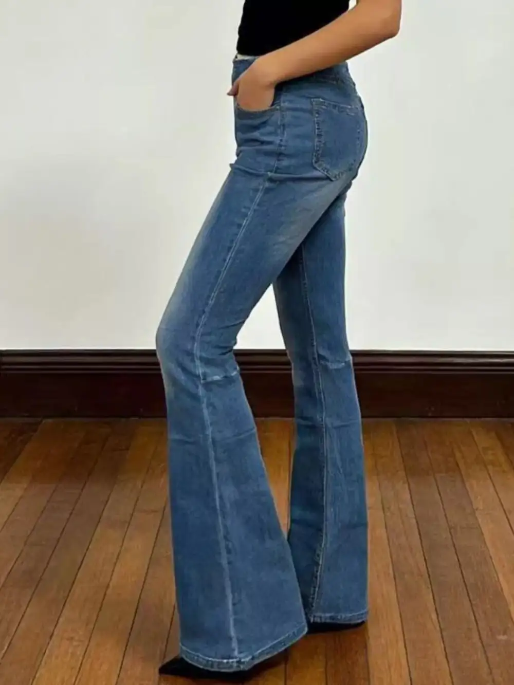 Washed High Waist Flare Leg Denim Jeans