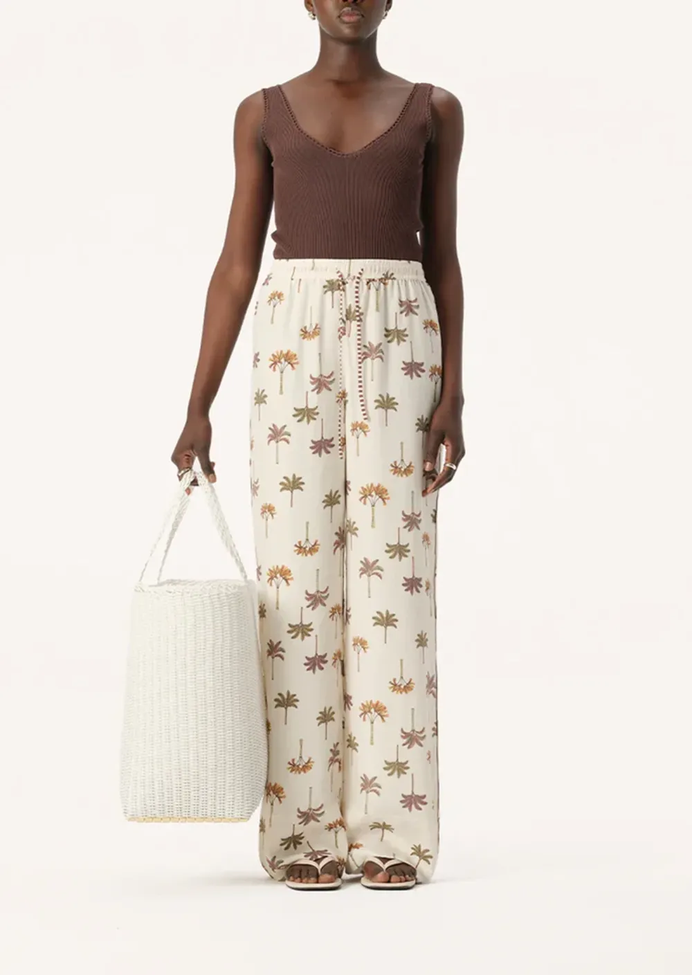 PLANT PRINTED WIDE LEG PANTS