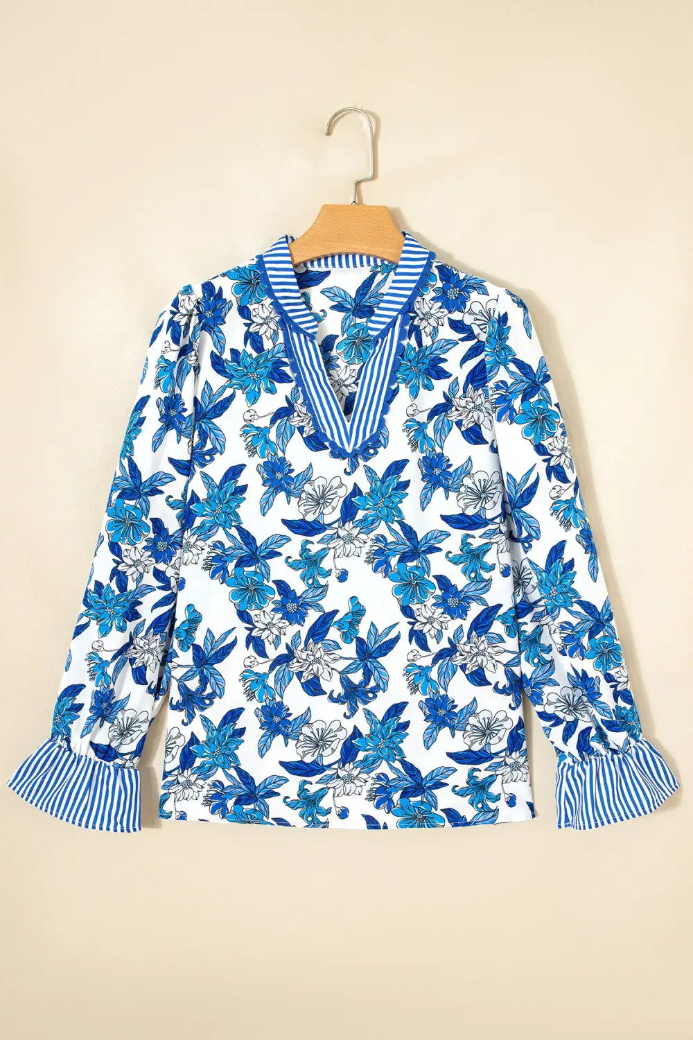 Floral Striped V Neck Blouse