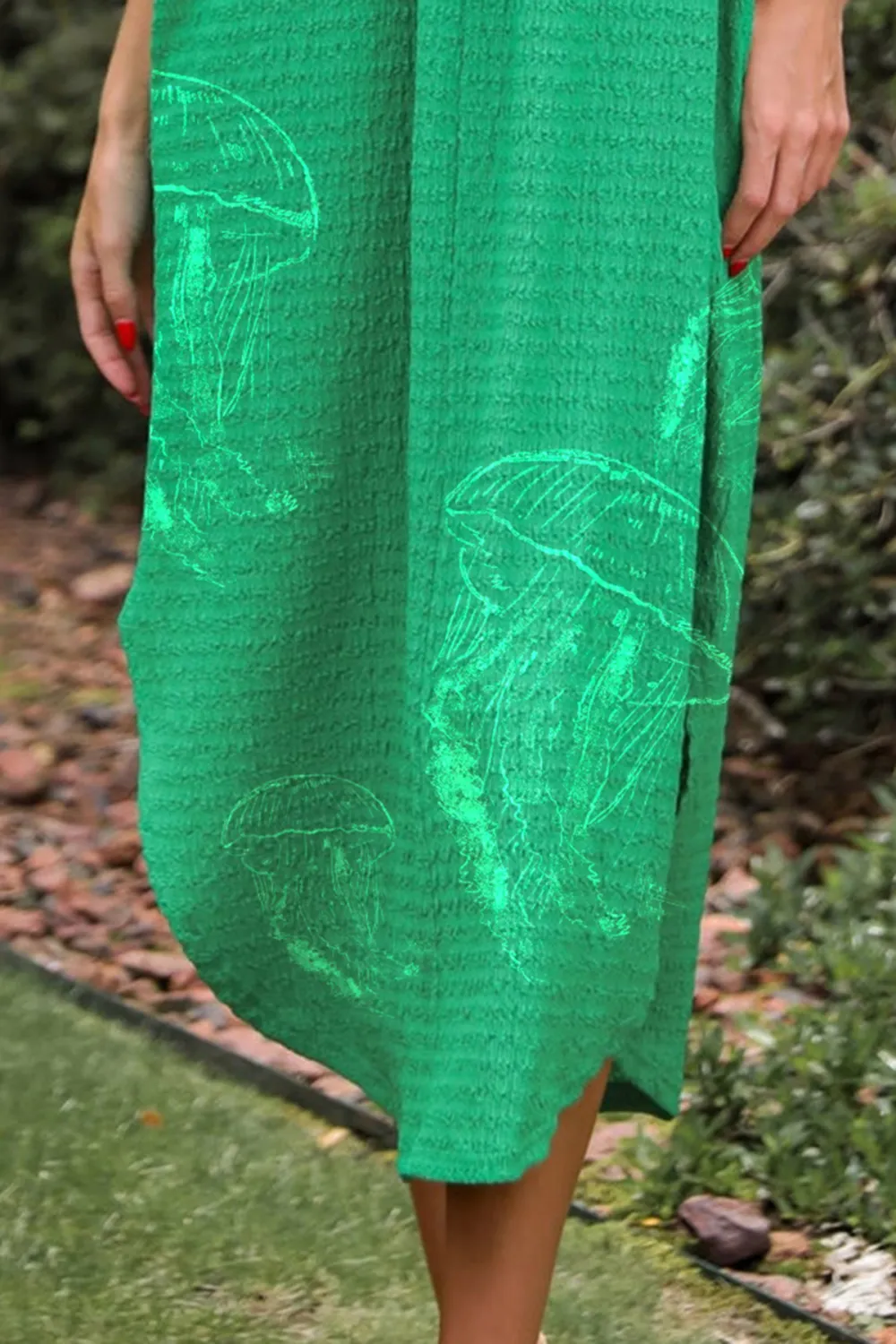 Playful Style Green Textured Midi Dress