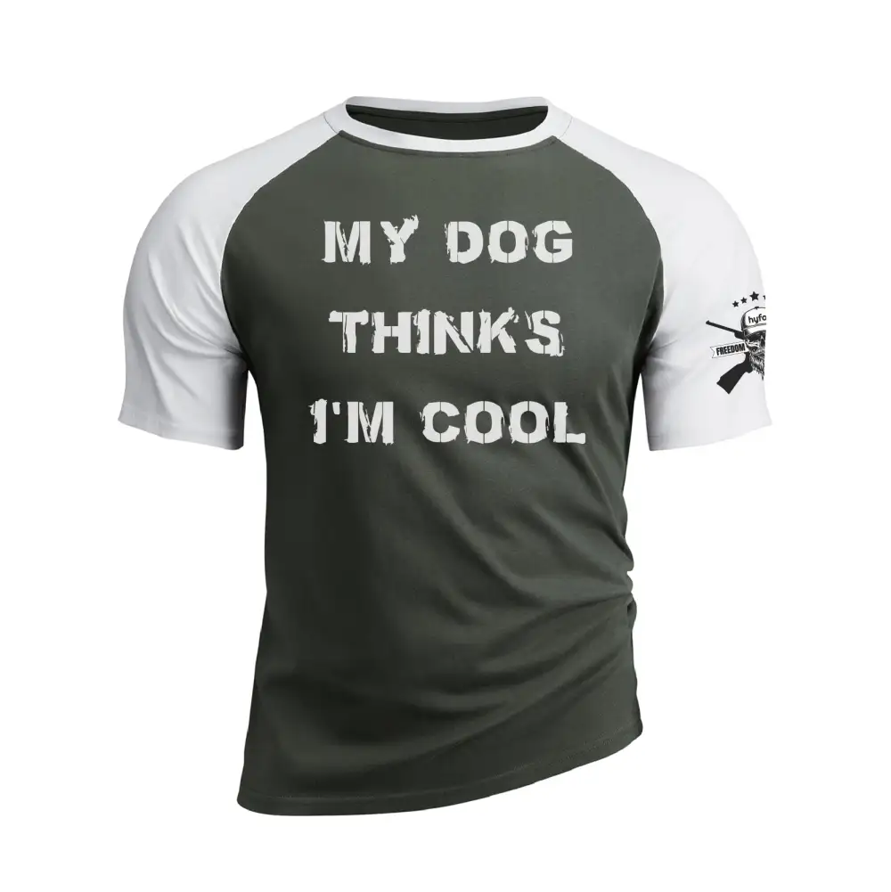 MY DOG THINK'S I'M COOL RAGLAN GRAPHIC TEE