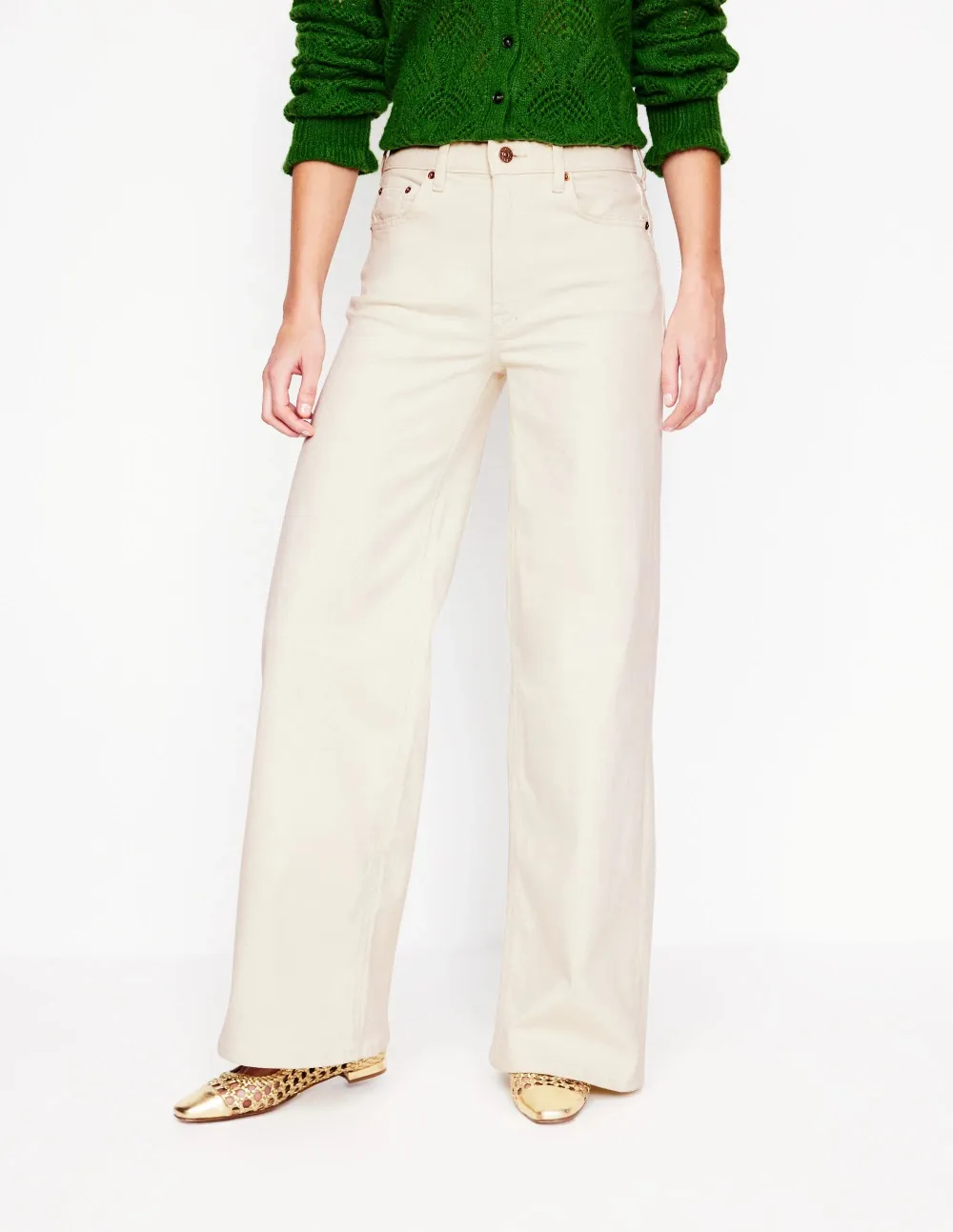 High Rise Wide Leg Jeans -Ecru