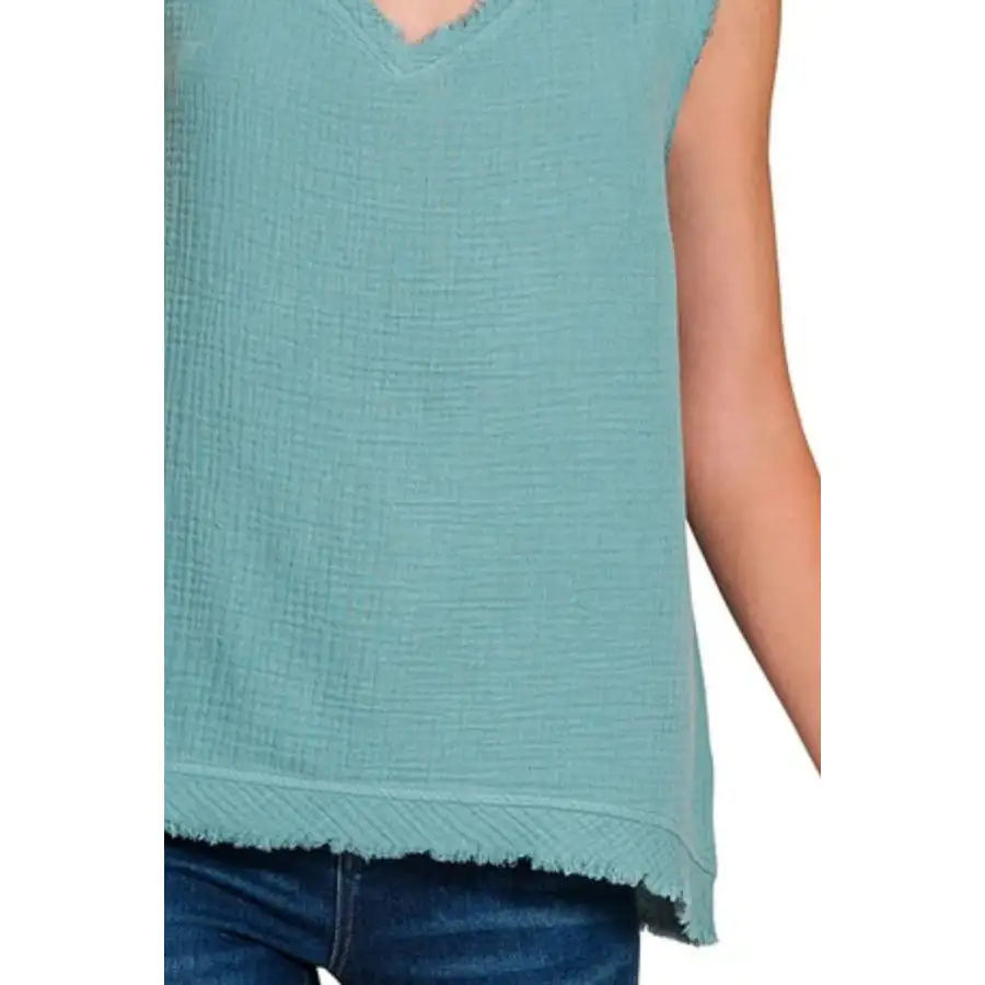 Cozy Double Gauze Raw Edge V Neck Tank