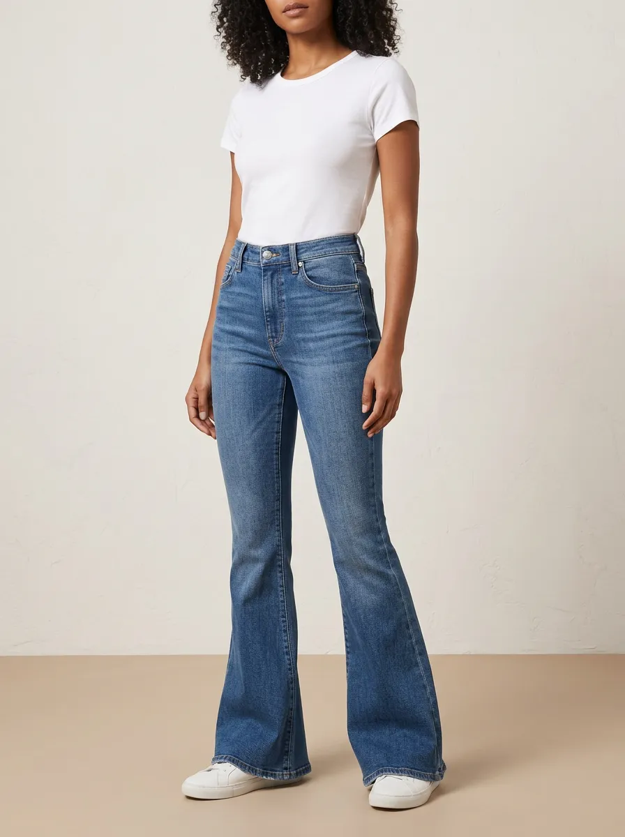 Women's High-Waisted Flare Denim Classic Five-Pocket Styling Including Jeans