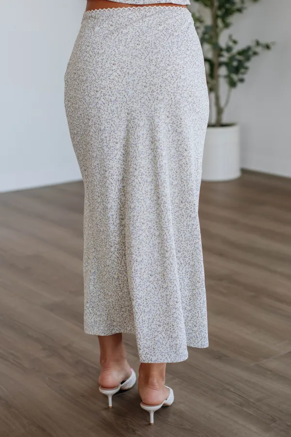 Floral Print Faux Leather Crochet Maxi Skirt