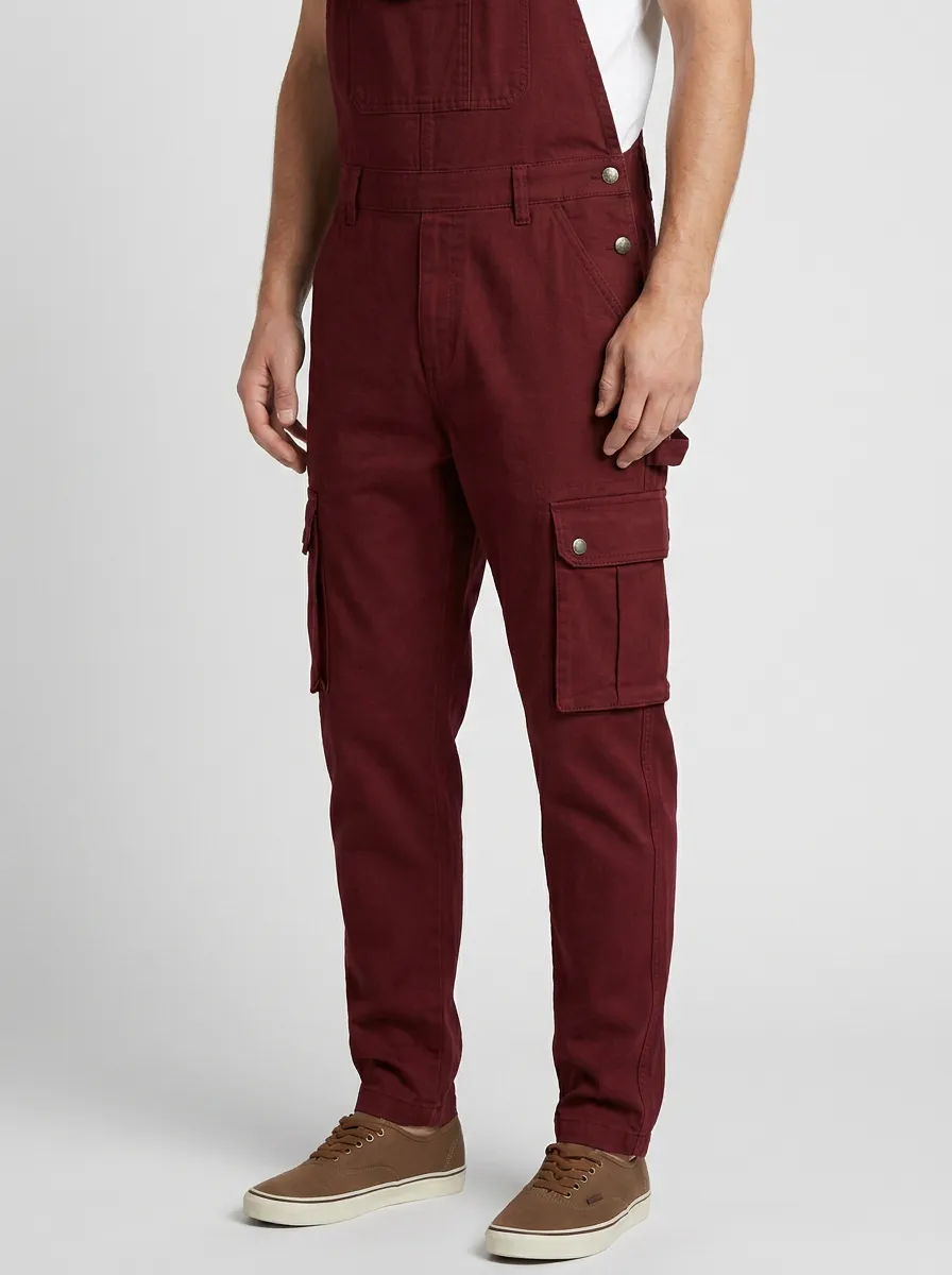 Men's Olive Green Cargo Pocket Denim Overalls