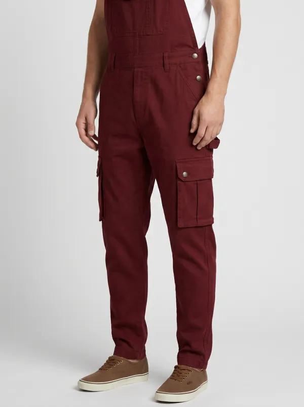 Men's Olive Green Cargo Pocket Denim Overalls