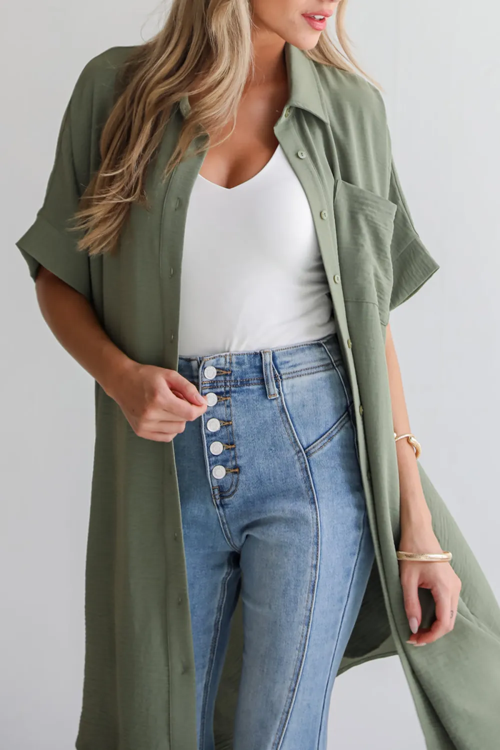 Green Button Front Midi Dress