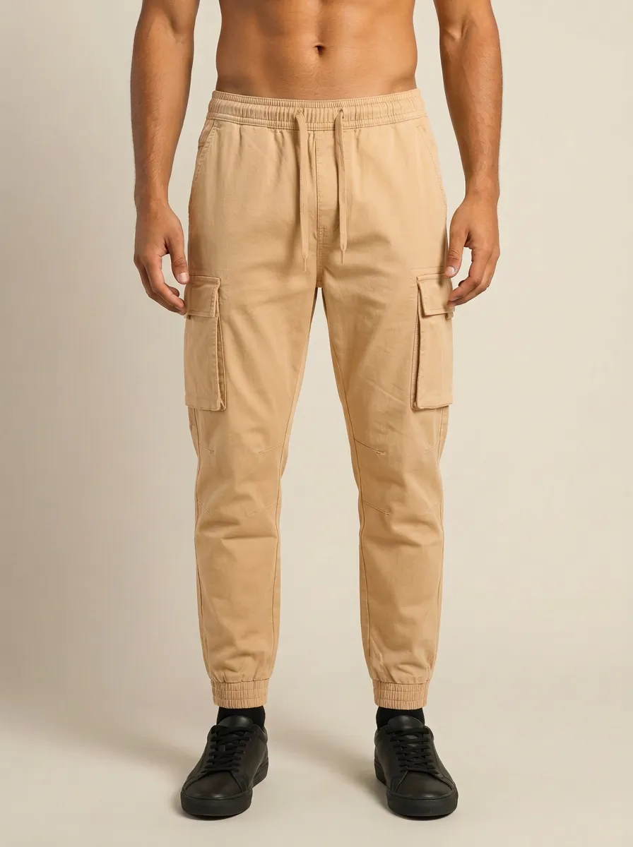 Everyday Elastic-Waist Solid-Style Men's Cargo Pants