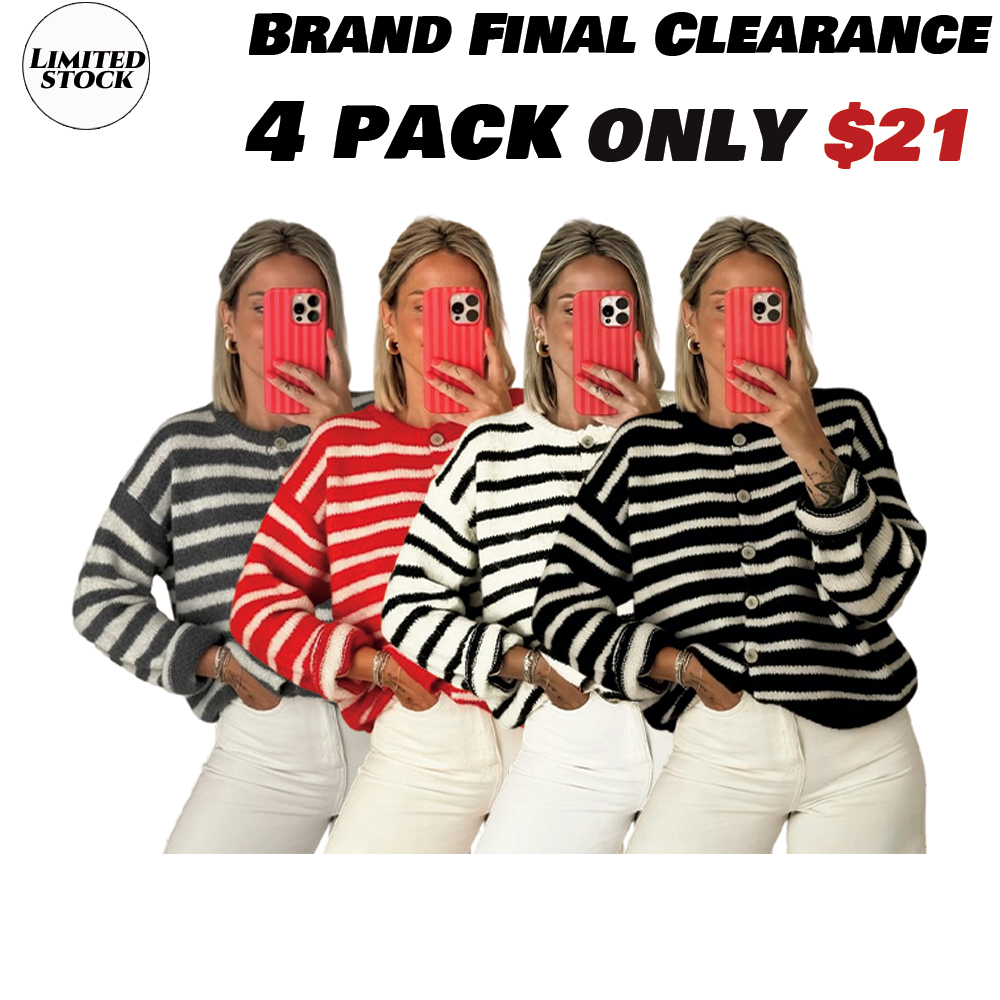 【🔥Best Value】Women's Vintage Striped Cardigan Knitwear, Casual Daily Wear, Perfect for Dates & Shopping, Ideal for Spring/Autumn/Winter Seasons