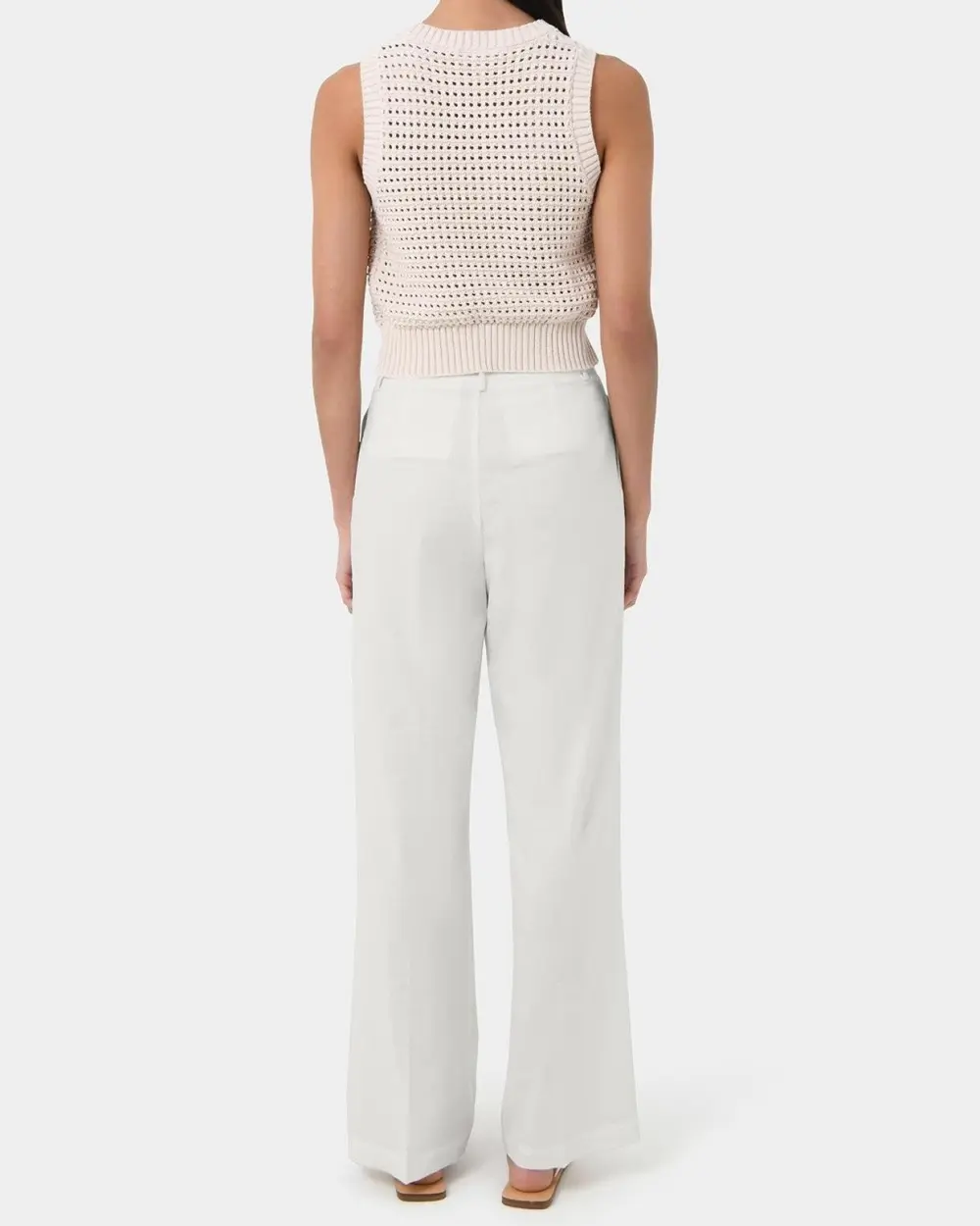High Waisted Design Linen Tailored Pants -Lvory