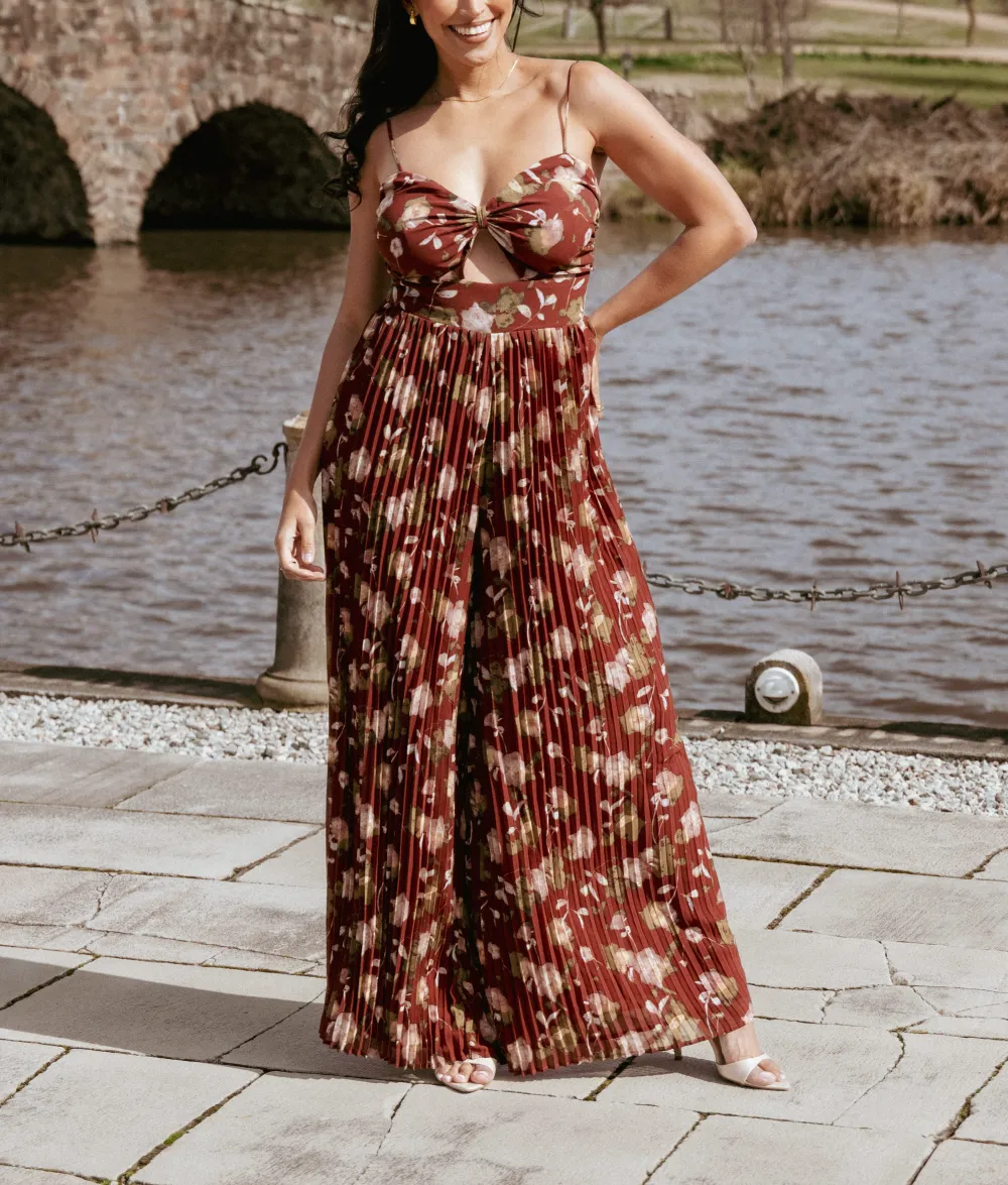 Wide-Leg Sleeveless Floral Printed Jumpsuit