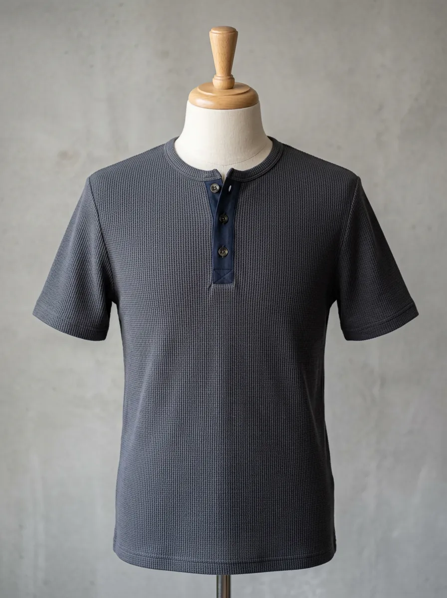 Men's Active Waffle Knit Button Placket Henley Shirt