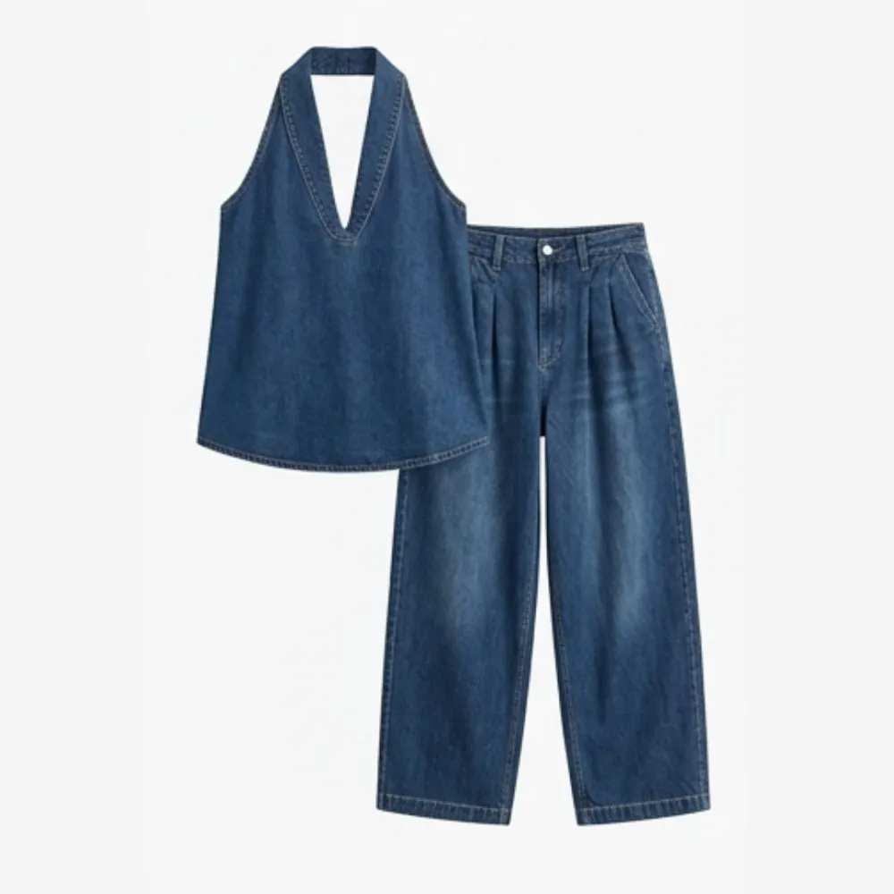 Washed Denim Two Piece Set
