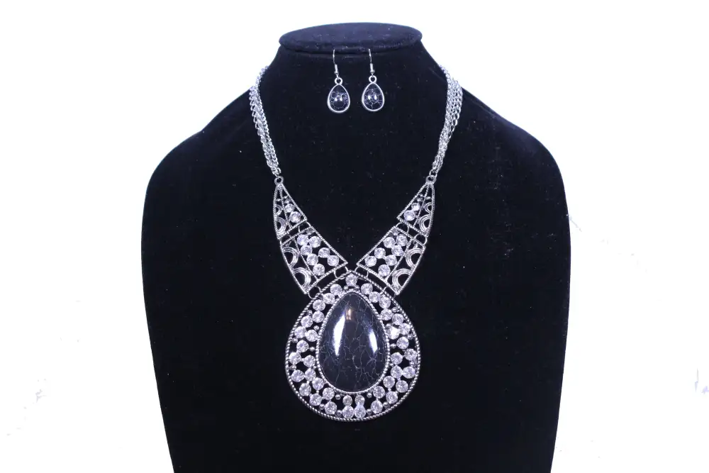 Matching Pendant Earrings Set With Genuine Gemstones And