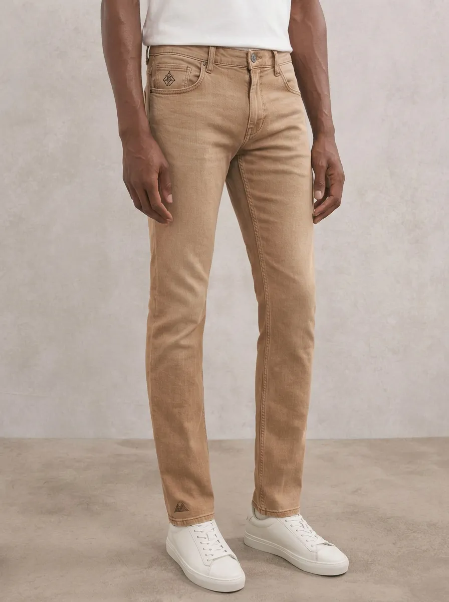 Men's Classic Comfort Printed Detail Stretch Denim Jeans