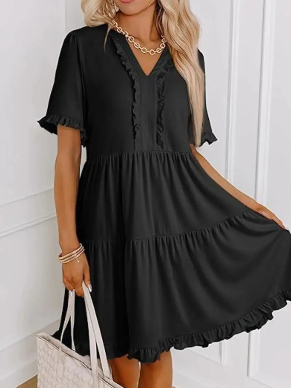 Short Sleeve Tiered Mini Dress