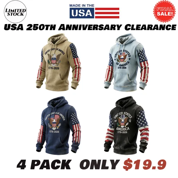 USA 250Th Anniversary ✦ Final Clearance Sale UNITED STATES OF AMERICA Embroidery Pattern Patchwork Hooded Sweatshirt
