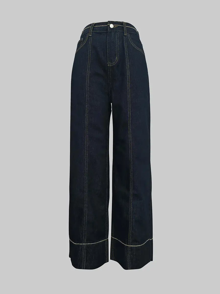 High Waist Wide Leg Pocket Jeans