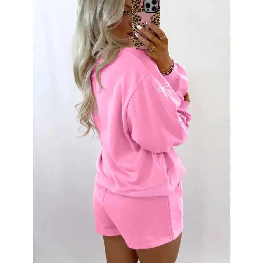 Bow Embroidered Sweatshirt and Shorts Set