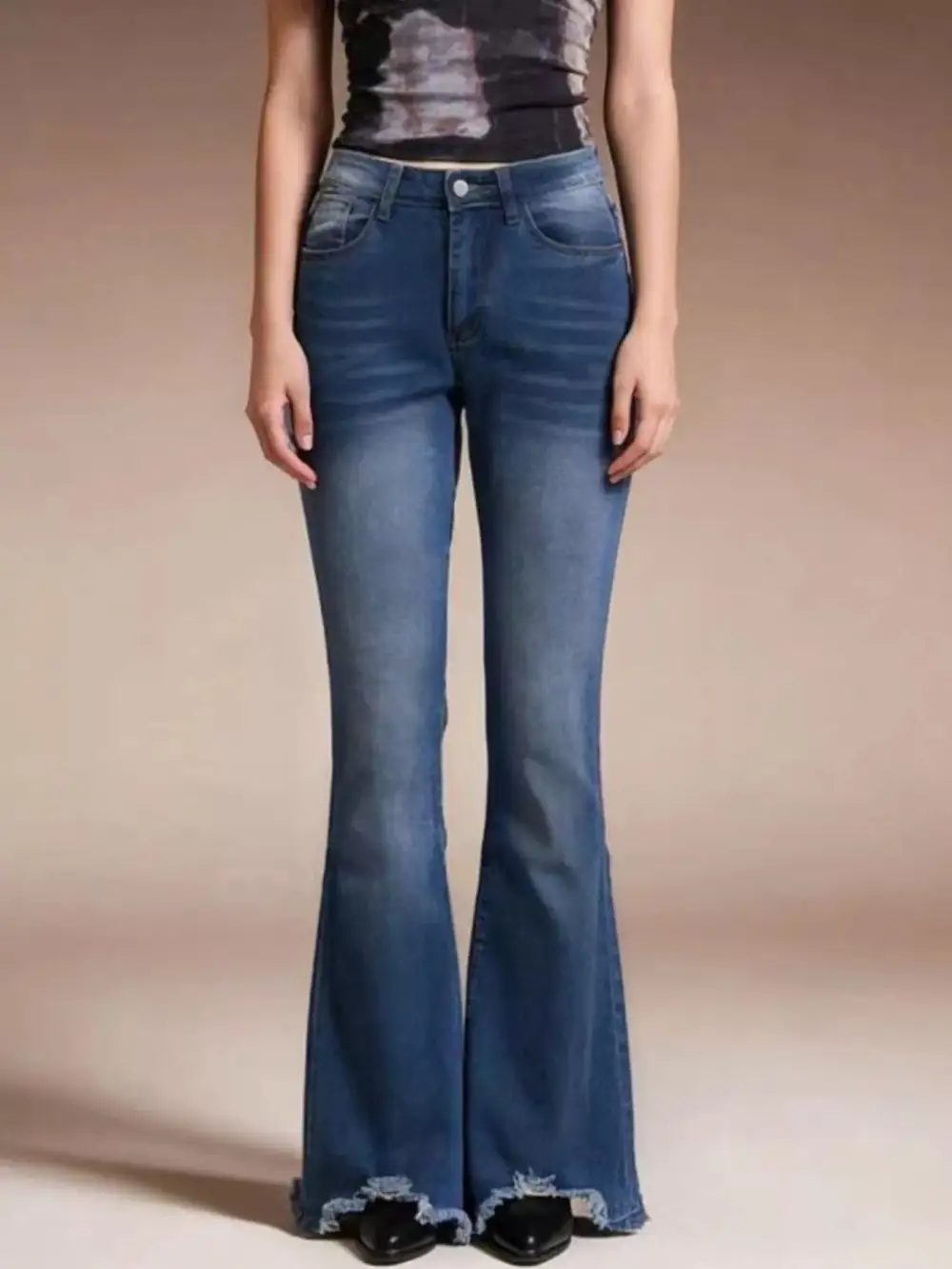 High Waist Flare Leg Raw Denim Jeans