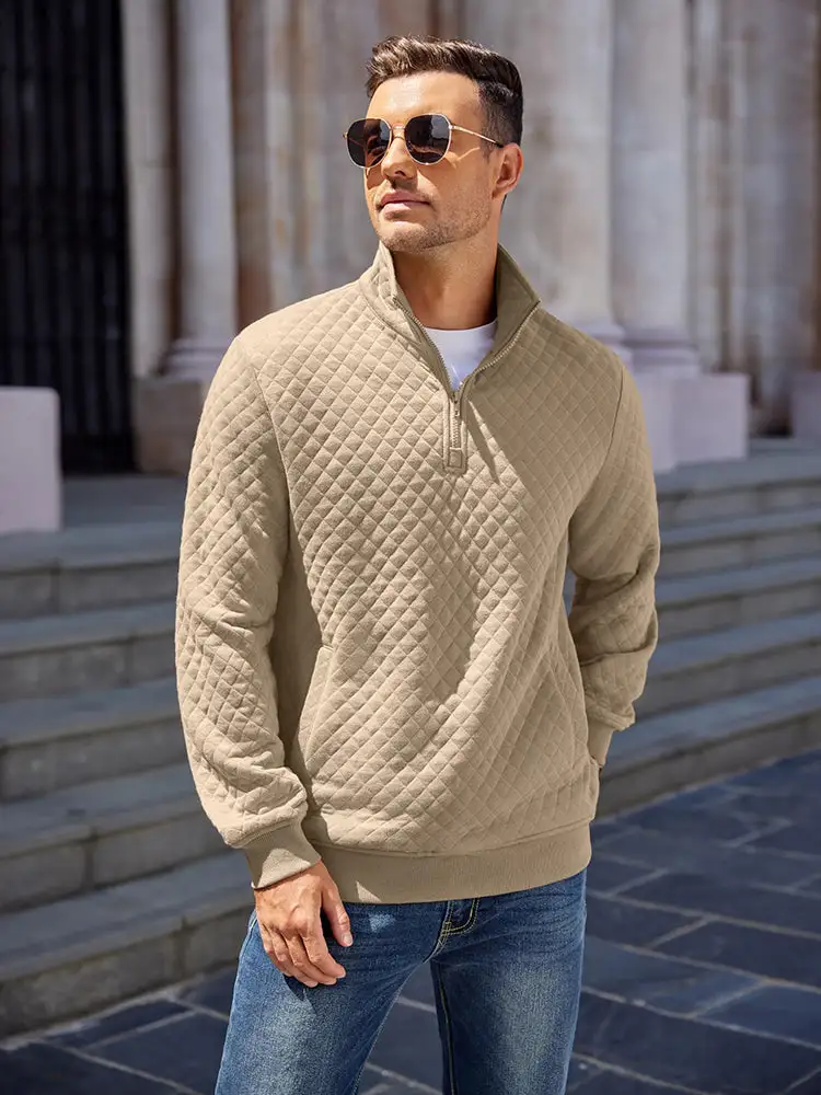 Trendy Quarter Zip Pullover Quilted Sweatshirt Hoodie