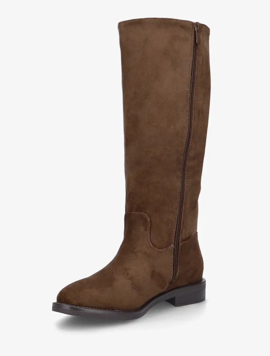 Vintage Inspired Block Heel Faux Suede Knee High Boots